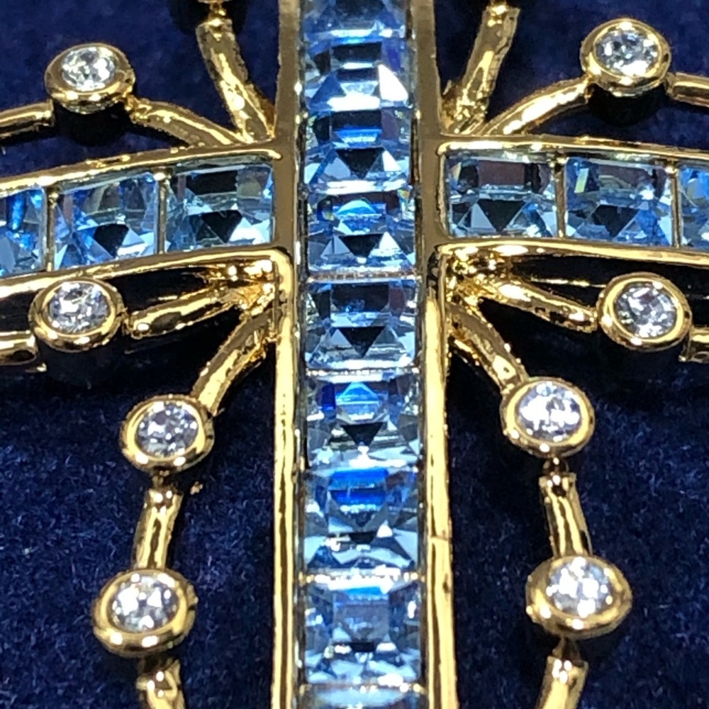 J535 Lt Blue Crystal Cross on Chain by Camrose & Kross